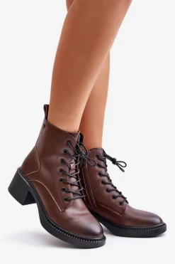 Damskie Buty damskie Vinceza Ocieplane Botki Damskie Na Niskim Obcasie Ze Skóry naturalnej Vinceza 66722 Brązowe