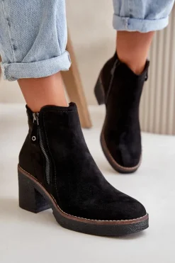 Online Boto Ocieplane Botki Damskie Na Słupku Z Eko Zamszu Czarne Velarilla Czarny