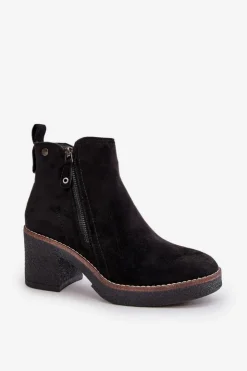 Online Boto Ocieplane Botki Damskie Na Słupku Z Eko Zamszu Czarne Velarilla Czarny