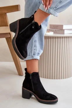 Online Boto Ocieplane Botki Damskie Na Słupku Z Eko Zamszu Czarne Velarilla Czarny