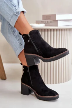 Online Boto Ocieplane Botki Damskie Na Słupku Z Eko Zamszu Czarne Velarilla Czarny