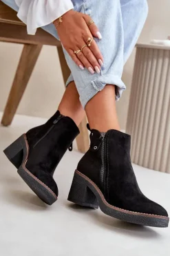 Online Boto Ocieplane Botki Damskie Na Słupku Z Eko Zamszu Czarne Velarilla Czarny