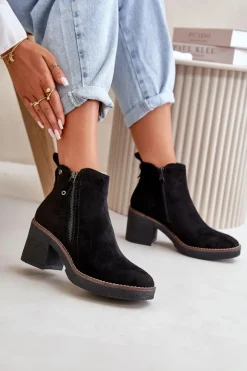 Online Boto Ocieplane Botki Damskie Na Słupku Z Eko Zamszu Czarne Velarilla Czarny