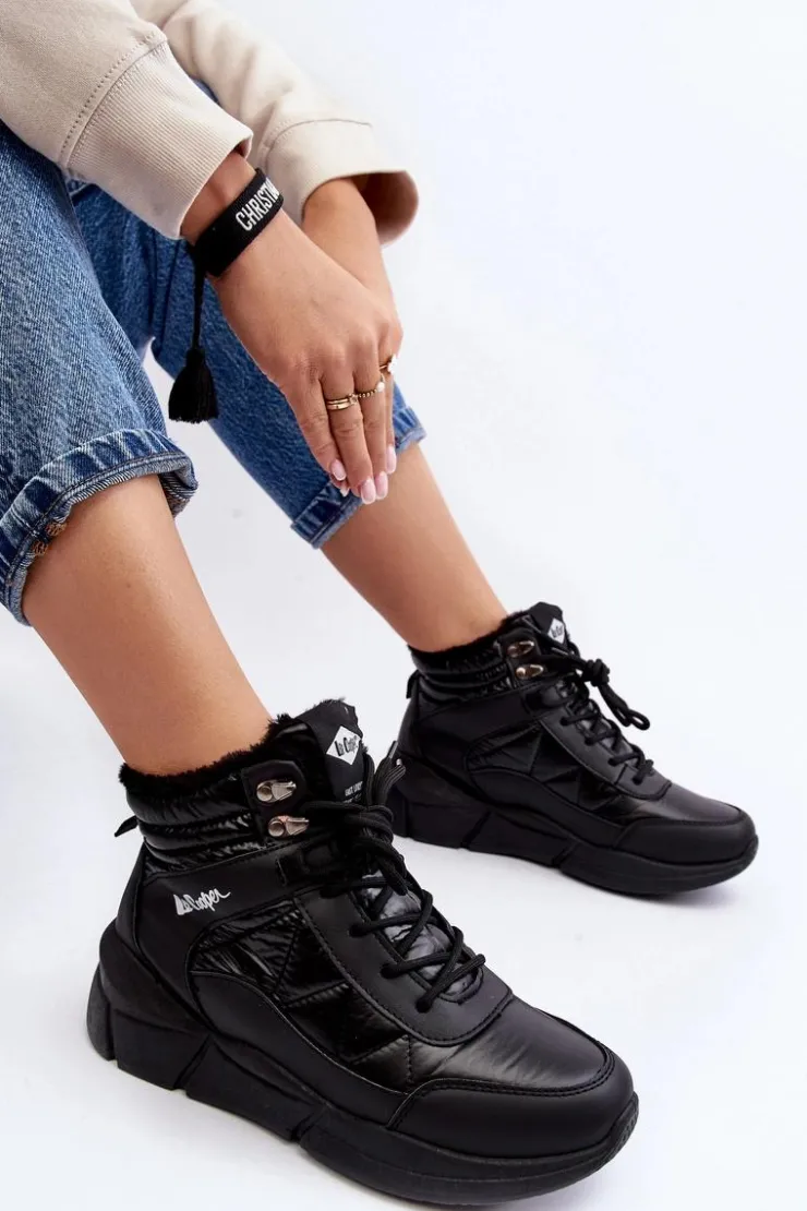 Damskie Lee Cooper Ocieplane Botki Damskie Na Platformie LCJ-23-44-1984 Czarne