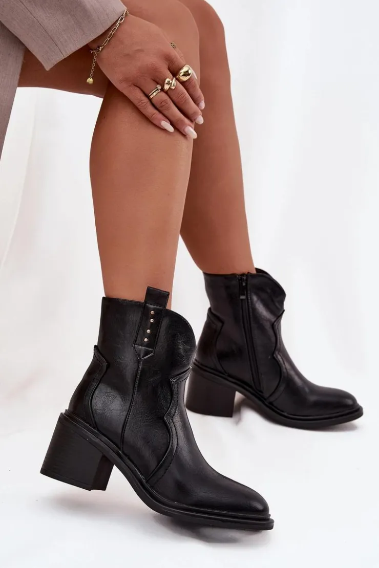 Boto Botki Zimowe Damskie|Botki Na Obcasie*Ocieplane Botki Damskie Na Obcasie Czarne Brilynn Czarny