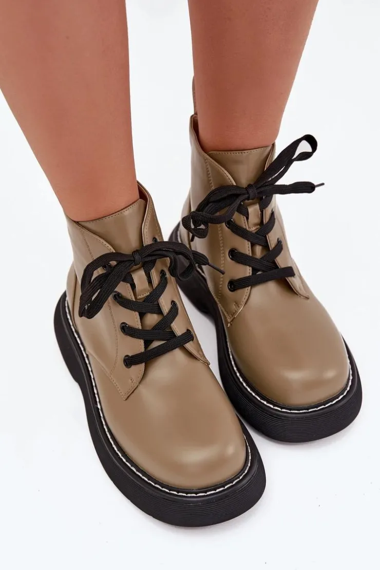 Hot Boto Ocieplane Botki Damskie Na Platformie Sznurowane Zielone Harmine Zielony