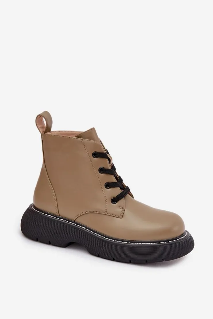 Hot Boto Ocieplane Botki Damskie Na Platformie Sznurowane Zielone Harmine Zielony