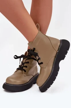 Hot Boto Ocieplane Botki Damskie Na Platformie Sznurowane Zielone Harmine Zielony