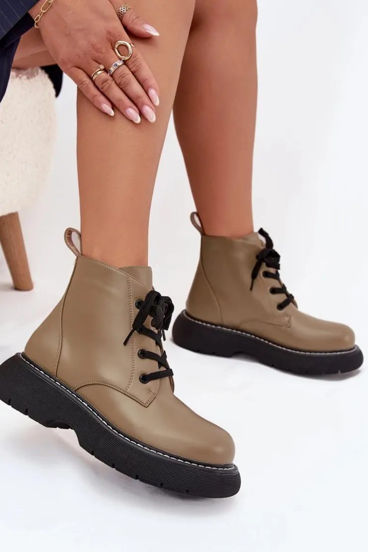 Hot Boto Ocieplane Botki Damskie Na Platformie Sznurowane Zielone Harmine Zielony