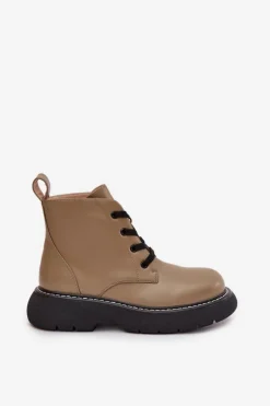 Hot Boto Ocieplane Botki Damskie Na Platformie Sznurowane Zielone Harmine Zielony