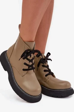 Hot Boto Ocieplane Botki Damskie Na Platformie Sznurowane Zielone Harmine Zielony