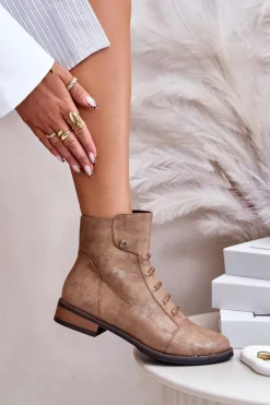 Damskie Boto Ocieplane Botki Damskie Na Płaskim Obcasie Złote Labise