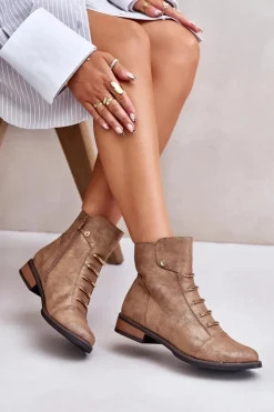 Damskie Boto Ocieplane Botki Damskie Na Płaskim Obcasie Złote Labise