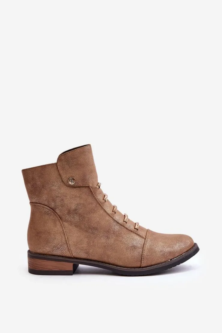 Damskie Boto Ocieplane Botki Damskie Na Płaskim Obcasie Złote Labise