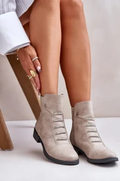 Damskie Boto Ocieplane Botki Damskie Na Płaskim Obcasie Beżowe Labise