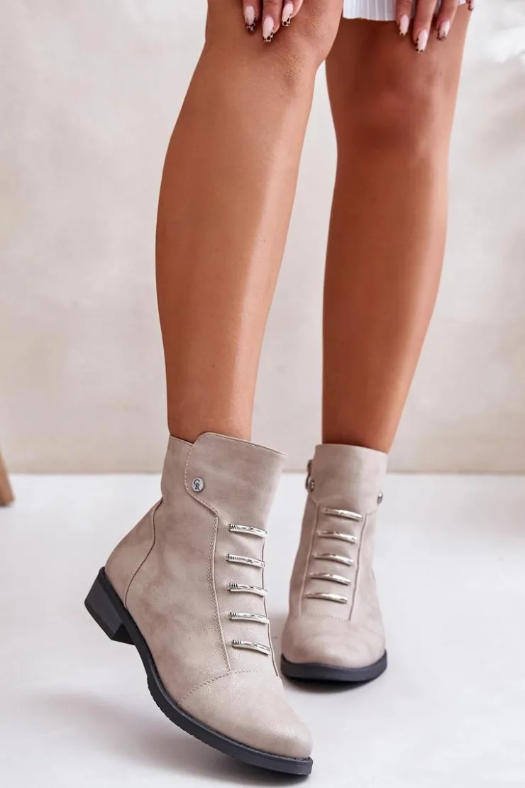 Damskie Boto Ocieplane Botki Damskie Na Płaskim Obcasie Beżowe Labise