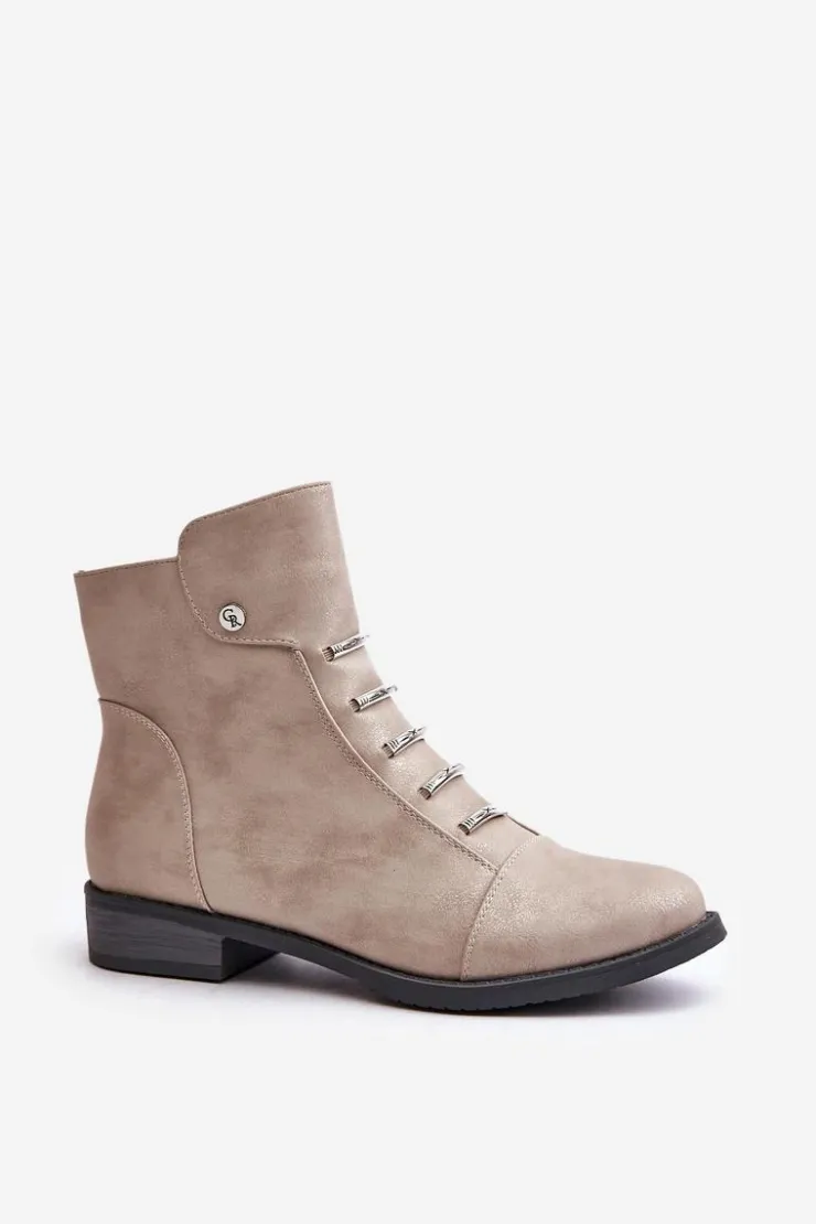 Damskie Boto Ocieplane Botki Damskie Na Płaskim Obcasie Beżowe Labise