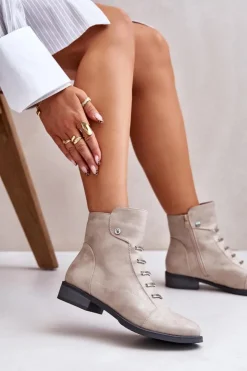 Damskie Boto Ocieplane Botki Damskie Na Płaskim Obcasie Beżowe Labise