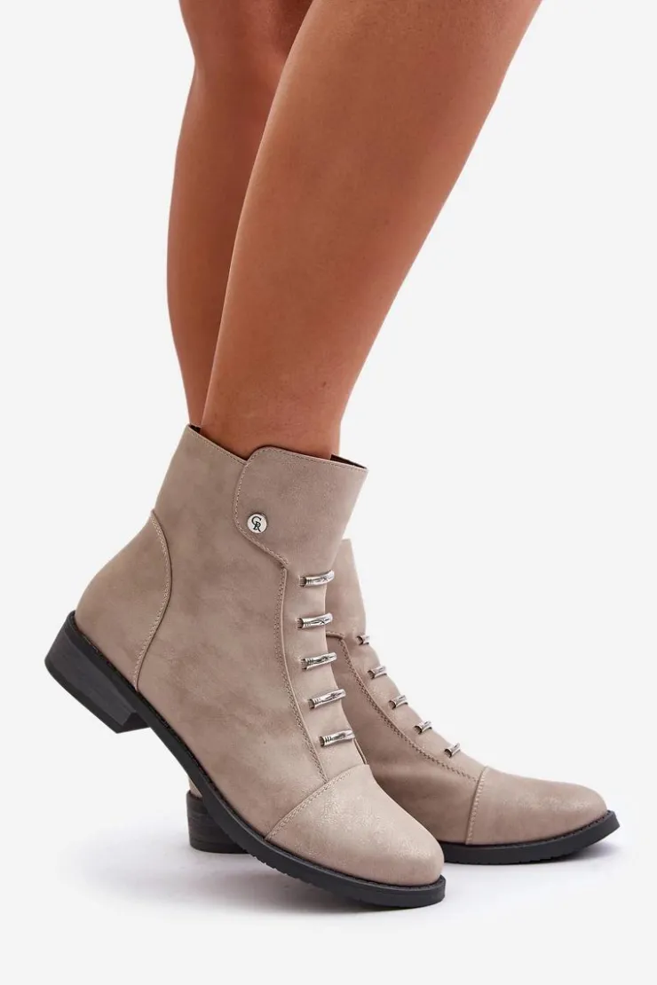 Damskie Boto Ocieplane Botki Damskie Na Płaskim Obcasie Beżowe Labise