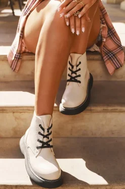 Boto Botki Ocieplane|Botki Sznurowane*Ocieplane Botki Damskie Na Platformie Sznurowane Jasnobeżowe Harmine Beżowy