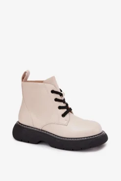 Boto Botki Ocieplane|Botki Sznurowane*Ocieplane Botki Damskie Na Platformie Sznurowane Jasnobeżowe Harmine Beżowy