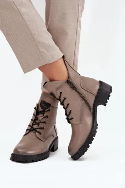 Damskie Buty damskie Vinceza Ocieplane Botki Damskie Na Klocku Vinceza 58609 Szare