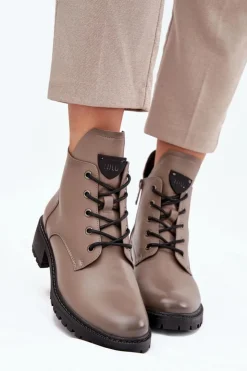 Damskie Buty damskie Vinceza Ocieplane Botki Damskie Na Klocku Vinceza 58609 Szare