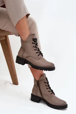 Damskie Buty damskie Vinceza Ocieplane Botki Damskie Na Klocku Vinceza 58609 Szare