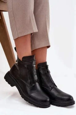 Hot Boto Ocieplane Botki Damskie Na Zamek Z Ozdobnym Detalem Czarne Roselle Czarny