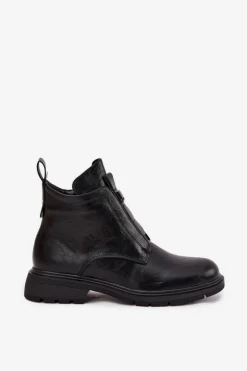 Hot Boto Ocieplane Botki Damskie Na Zamek Z Ozdobnym Detalem Czarne Roselle Czarny