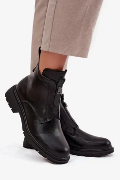 Hot Boto Ocieplane Botki Damskie Na Zamek Z Ozdobnym Detalem Czarne Roselle Czarny