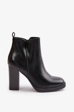 Sale Boto Ocieplane Botki Damskie Na Słupku Eko Skórzane Czarne Teresine