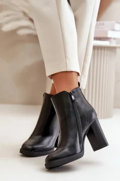 Sale Boto Ocieplane Botki Damskie Na Słupku Eko Skórzane Czarne Teresine