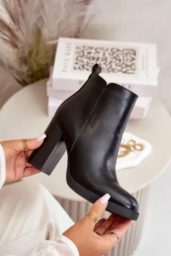 Sale Boto Ocieplane Botki Damskie Na Słupku Eko Skórzane Czarne Teresine