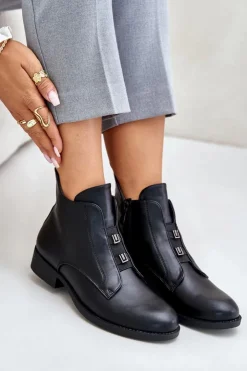 Damskie Damskie buty S.Barski Ocieplane Botki Damskie Na Płaskim Obcasie Z Eko Skóry S.Barski HY42-716 Czarne