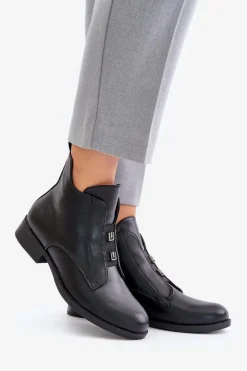 Damskie Damskie buty S.Barski Ocieplane Botki Damskie Na Płaskim Obcasie Z Eko Skóry S.Barski HY42-716 Czarne