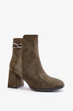 Boto Brązowe I Beżowe Botki|Botki Na Obcasie*Ocieplane Botki Damskie Na Słupku Eko Zamszowe Ciemnozielone Saivia