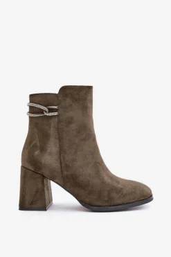 Boto Brązowe I Beżowe Botki|Botki Na Obcasie*Ocieplane Botki Damskie Na Słupku Eko Zamszowe Ciemnozielone Saivia