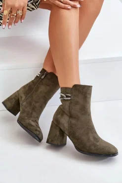 Boto Brązowe I Beżowe Botki|Botki Na Obcasie*Ocieplane Botki Damskie Na Słupku Eko Zamszowe Ciemnozielone Saivia