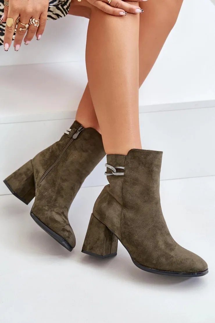 Boto Brązowe I Beżowe Botki|Botki Na Obcasie*Ocieplane Botki Damskie Na Słupku Eko Zamszowe Ciemnozielone Saivia