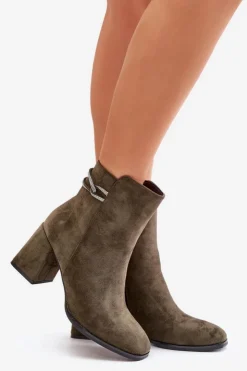 Boto Brązowe I Beżowe Botki|Botki Na Obcasie*Ocieplane Botki Damskie Na Słupku Eko Zamszowe Ciemnozielone Saivia