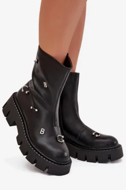 New Boto Ocieplane Botki Damskie Na Zamek Z Ozdobami Czarne Thavira