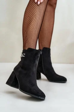 Best Boto Ocieplane Botki Damskie Na Słupku Eko Zamszowe Czarne Saivia