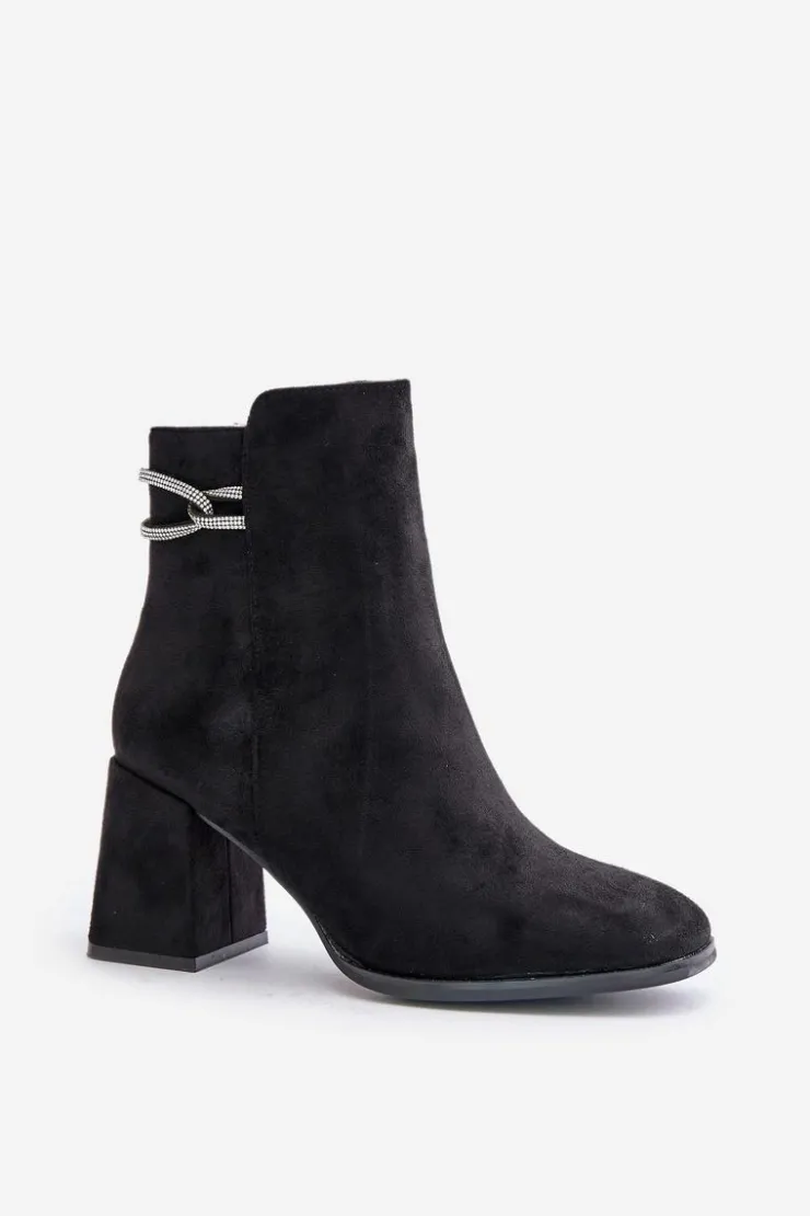 Best Boto Ocieplane Botki Damskie Na Słupku Eko Zamszowe Czarne Saivia