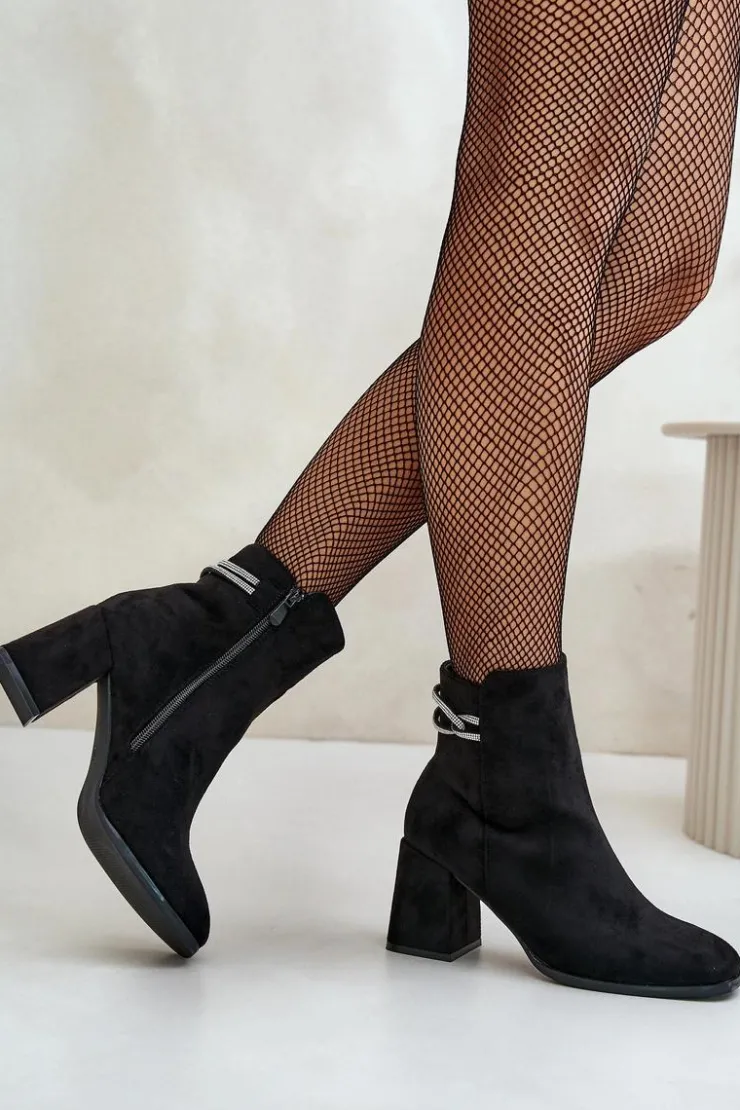 Best Boto Ocieplane Botki Damskie Na Słupku Eko Zamszowe Czarne Saivia