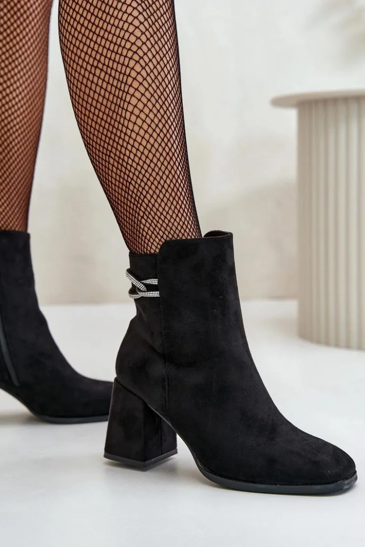 Best Boto Ocieplane Botki Damskie Na Słupku Eko Zamszowe Czarne Saivia