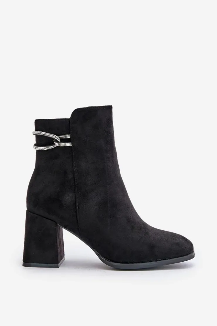 Best Boto Ocieplane Botki Damskie Na Słupku Eko Zamszowe Czarne Saivia