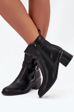 Damskie Boto Ocieplane Botki Damskie Na Obcasie Z Paskiem I Klamrą Czarne Sylira