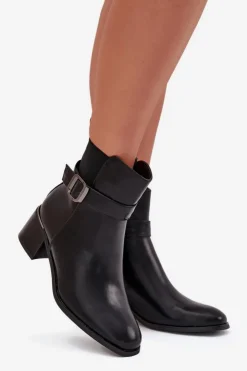 Damskie Boto Ocieplane Botki Damskie Na Obcasie Z Paskiem I Klamrą Czarne Sylira