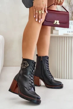 Buty damskie Vinceza Ocieplane Botki Damskie Na Słupku Vinceza 58359 Czarne